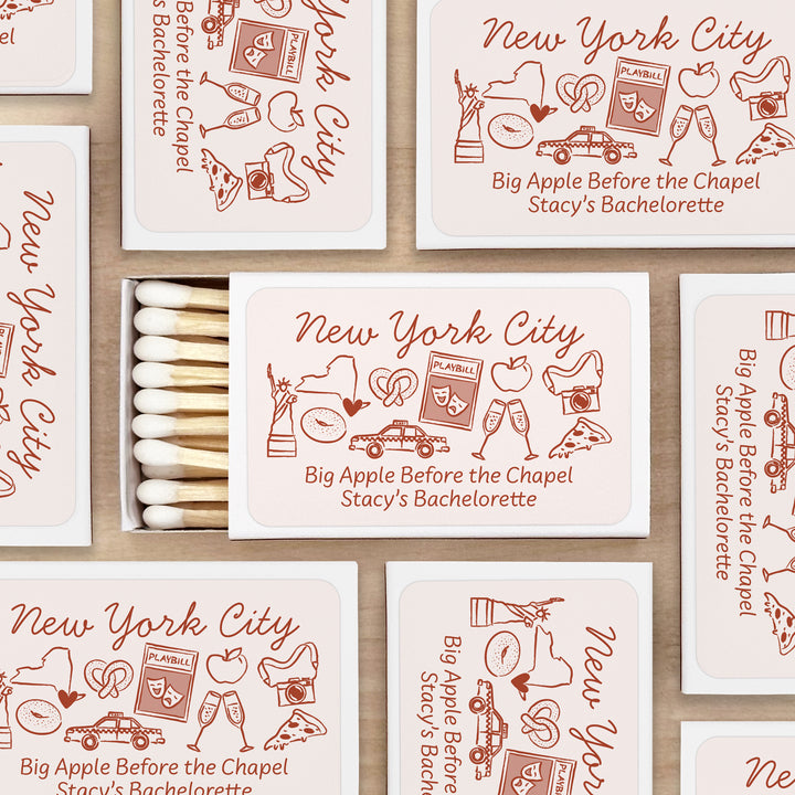 Custom Wedding Matches, Girls Weekend, Hand Drawn New York City Bachelorette Matches (Set of 50)