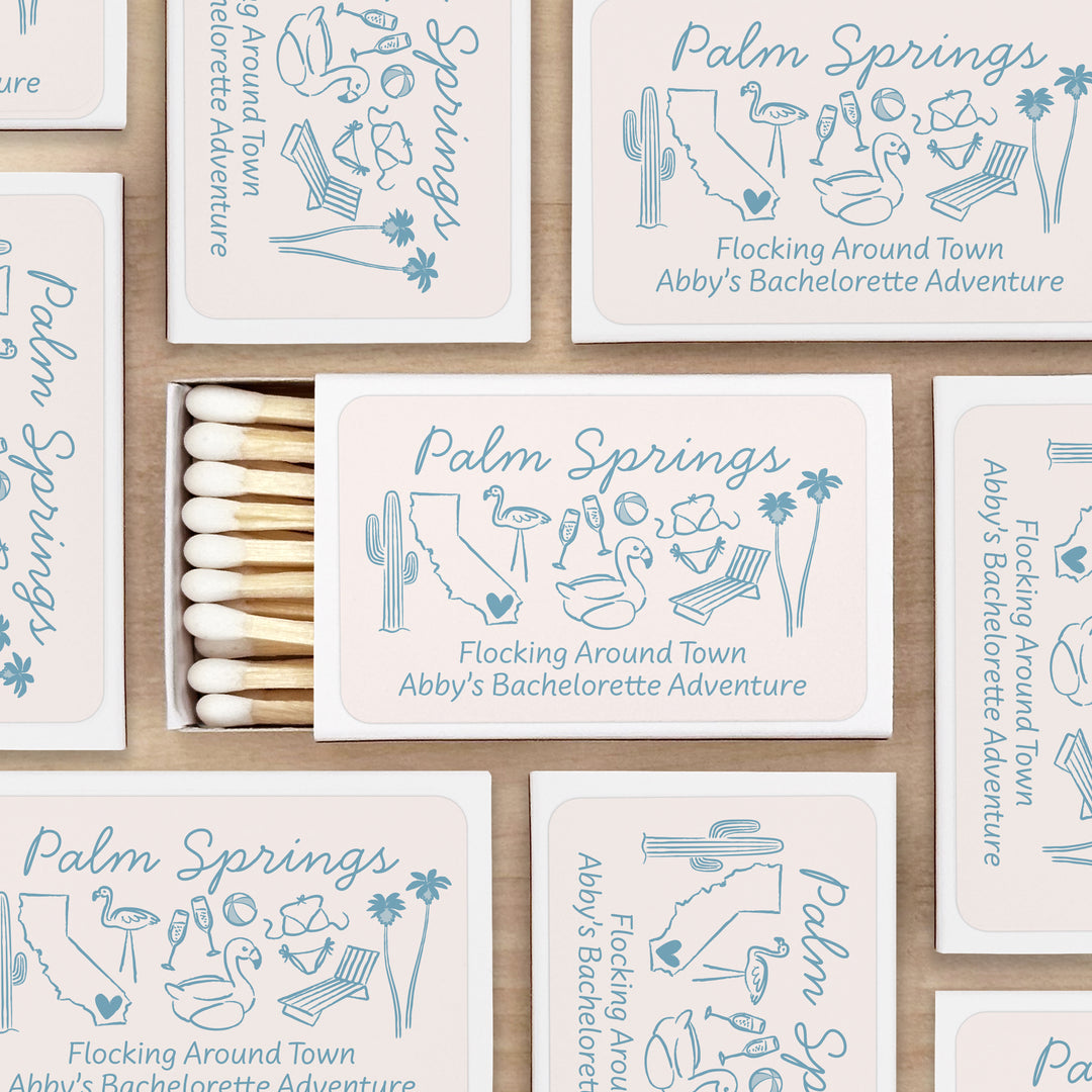 Custom Wedding Matches, Girls Weekend, Hand Drawn Palm Springs Bachelorette Matches (Set of 50)