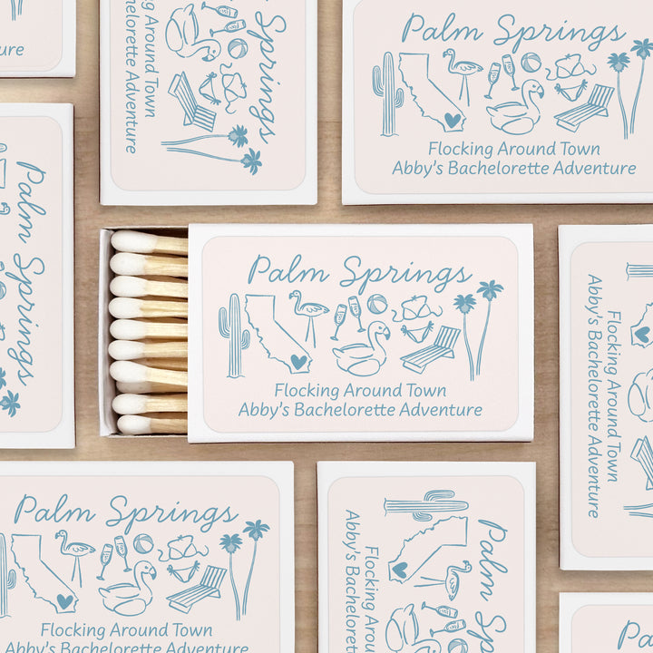 Custom Wedding Matches, Girls Weekend, Hand Drawn Palm Springs Bachelorette Matches (Set of 50)