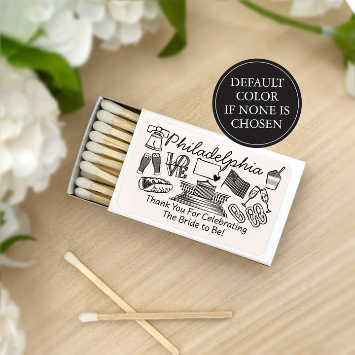 Custom Wedding Matches, Girls Weekend, Hand Drawn Philadelphia Bachelorette Matches (Set of 50)