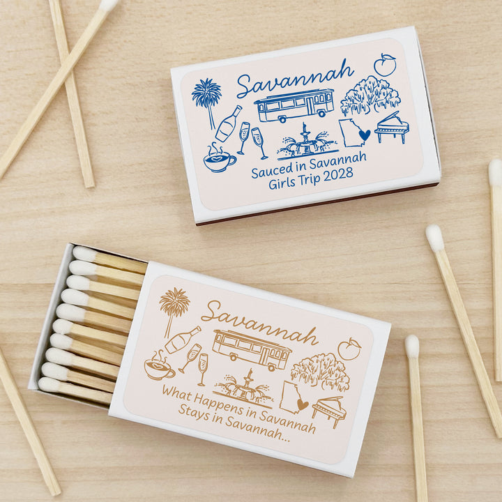 Custom Wedding Matches, Girls Weekend, Hand Drawn Savannah Bachelorette Matches (Set of 50)