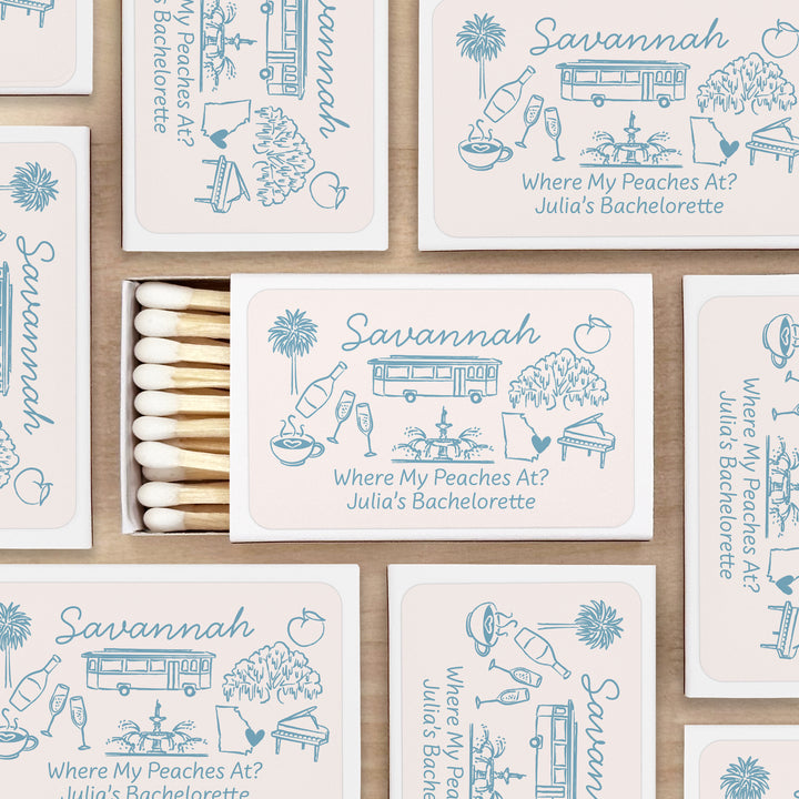 Custom Wedding Matches, Girls Weekend, Hand Drawn Savannah Bachelorette Matches (Set of 50)