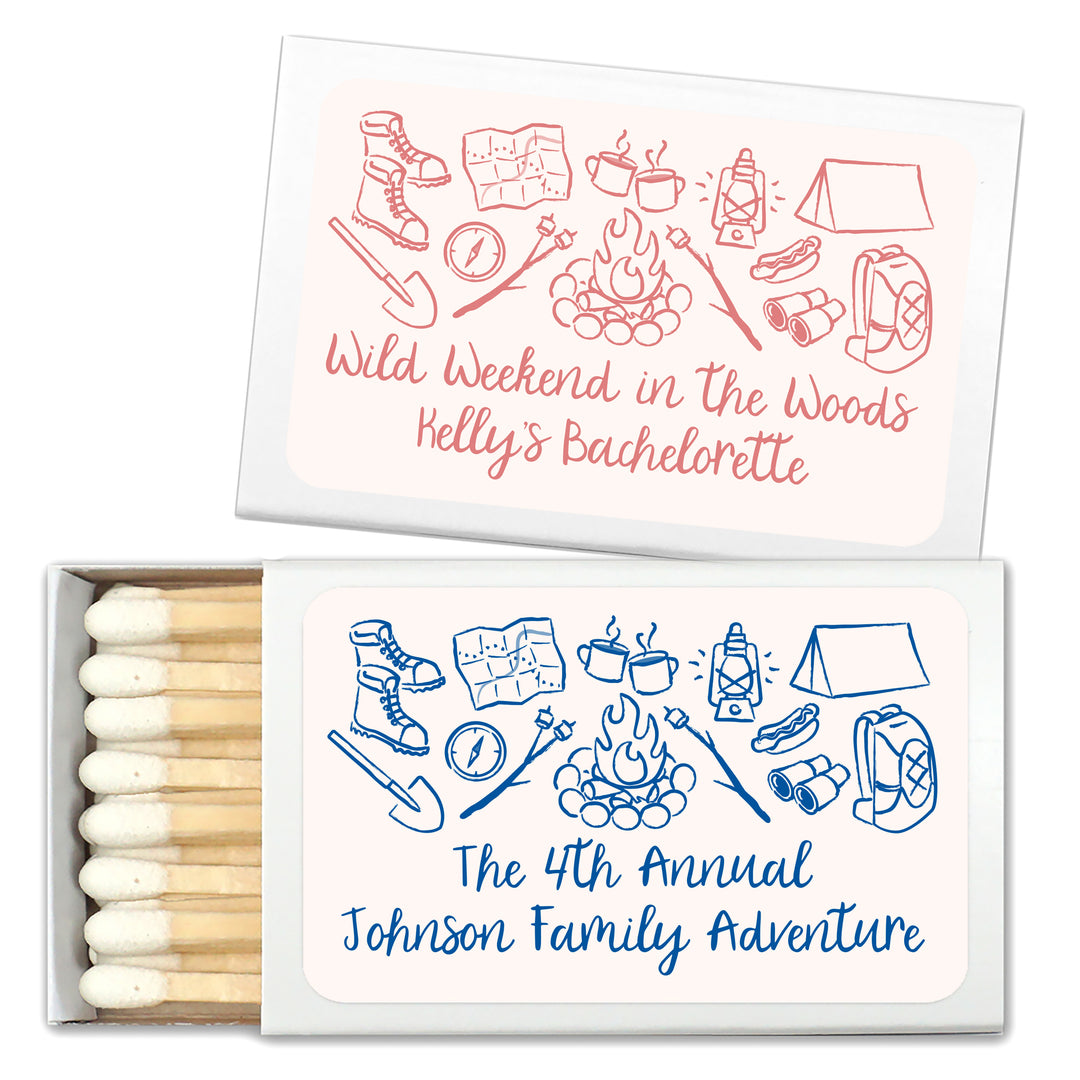 Custom Wedding Matches, Girls Weekend, Hand Drawn Camp Bachelorette Matches (Set of 50)