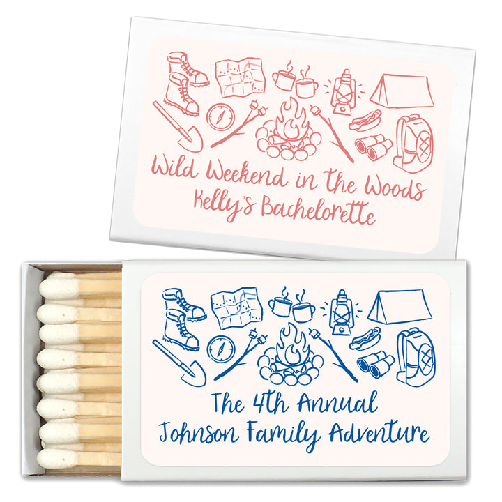 Custom Wedding Matches, Girls Weekend, Hand Drawn Camp Bachelorette Matches (Set of 50)