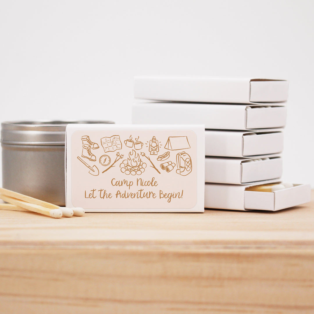 Custom Wedding Matches, Girls Weekend, Hand Drawn Camp Bachelorette Matches (Set of 50)