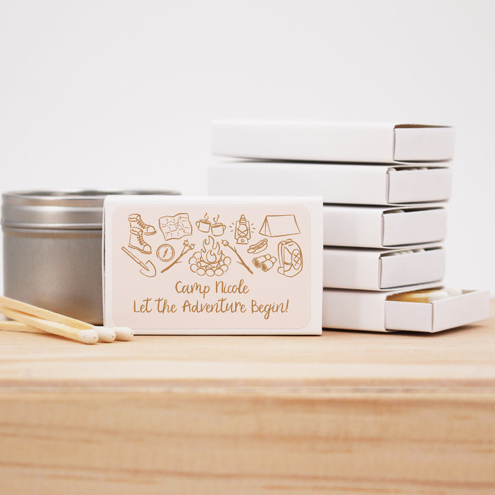 Custom Wedding Matches, Girls Weekend, Hand Drawn Camp Bachelorette Matches (Set of 50)