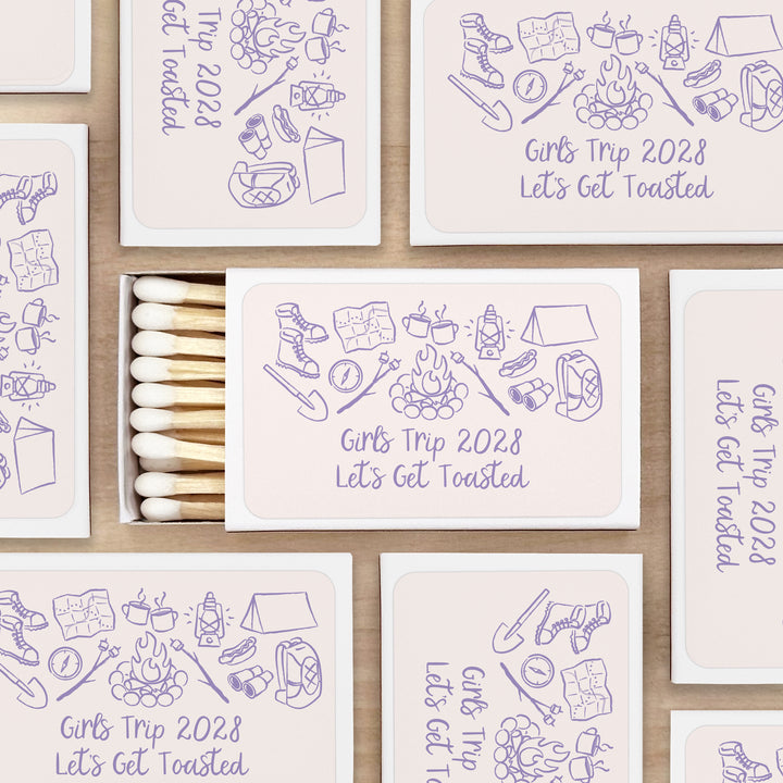 Custom Wedding Matches, Girls Weekend, Hand Drawn Camp Bachelorette Matches (Set of 50)