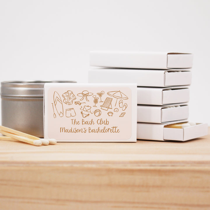 Custom Wedding Matches, Girls Weekend, Hand Drawn Beach Bachelorette Matches (Set of 50)