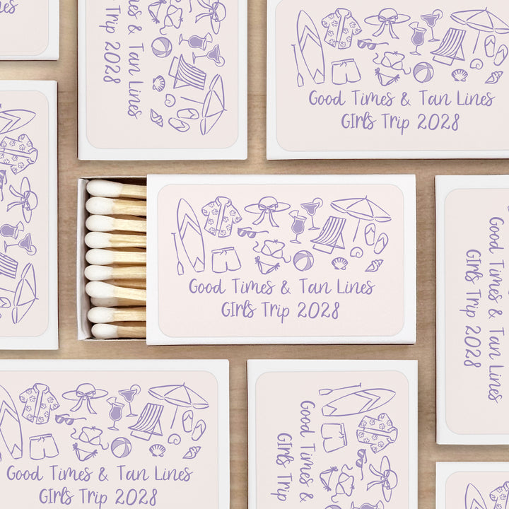 Custom Wedding Matches, Girls Weekend, Hand Drawn Beach Bachelorette Matches (Set of 50)