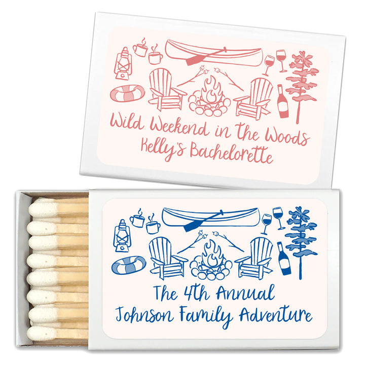 Custom Wedding Matches, Girls Weekend, Hand Drawn Lake Bachelorette Matches (Set of 50)