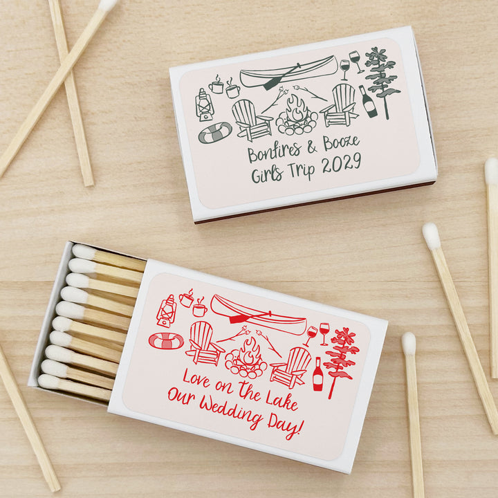 Custom Wedding Matches, Girls Weekend, Hand Drawn Lake Bachelorette Matches (Set of 50)