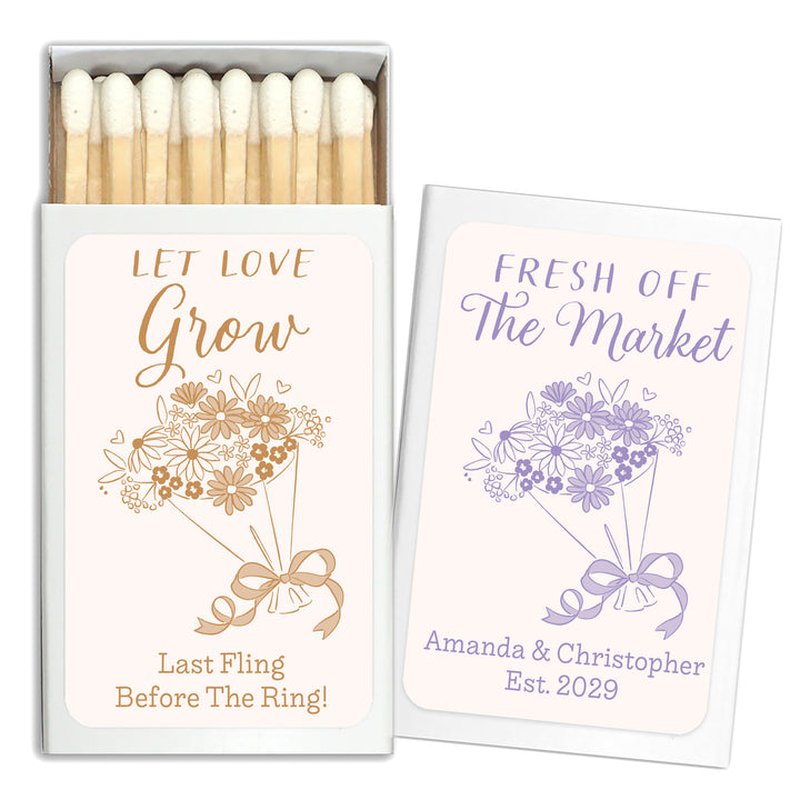 Hand Drawn Bouquet Sketch Matches, Wedding Matches (Set of 50)