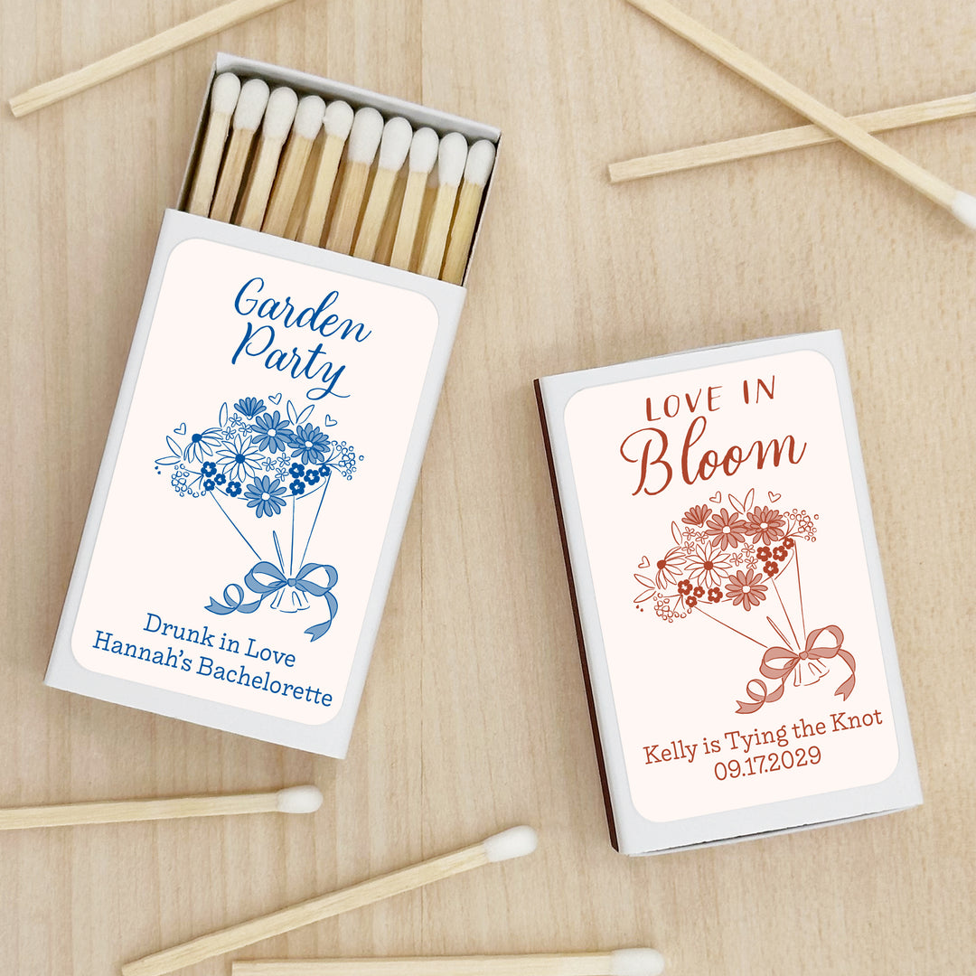 Hand Drawn Bouquet Sketch Matches, Wedding Matches (Set of 50)