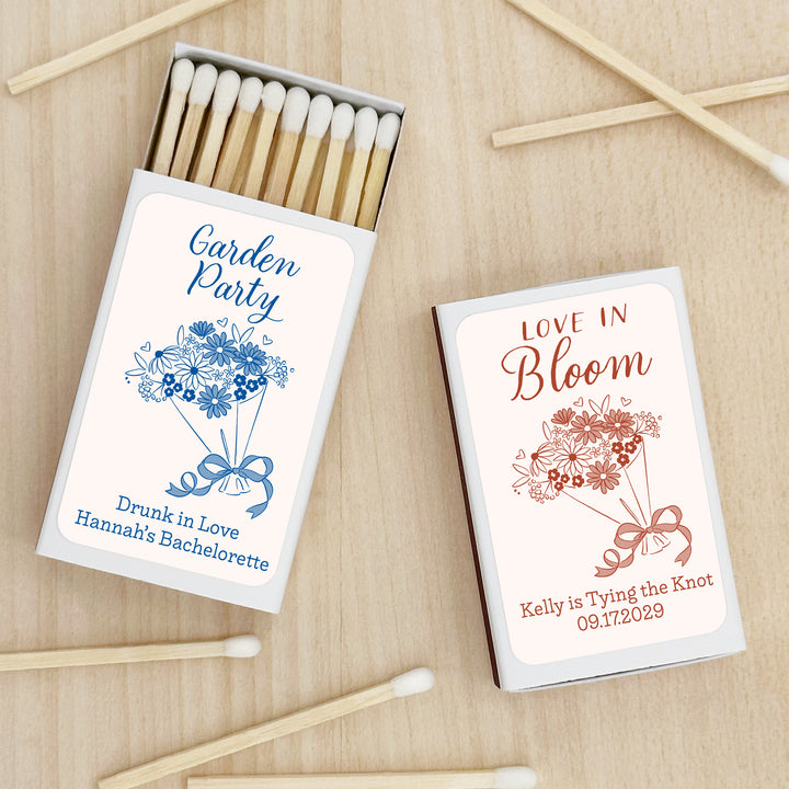 Hand Drawn Bouquet Sketch Matches, Wedding Matches (Set of 50)