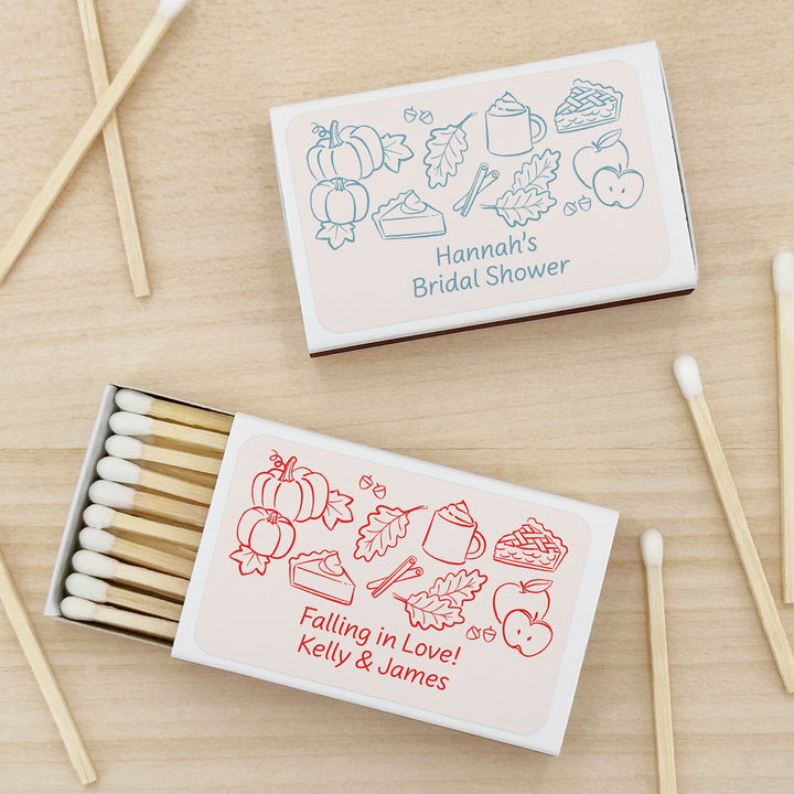 Fall Doodle Matchbox Favors and Gifts, Bridal Shower, Friendsgiving, Baby Shower, Wedding Matches - Set of 50