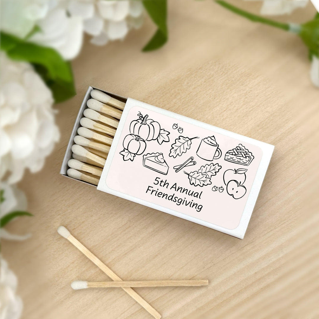 Fall Doodle Matchbox Favors and Gifts, Bridal Shower, Friendsgiving, Baby Shower, Wedding Matches - Set of 50