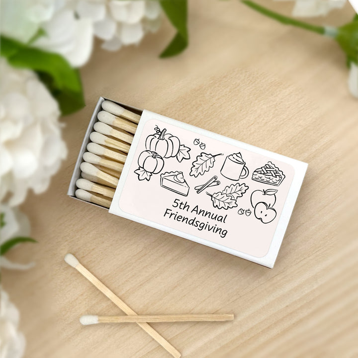 Fall Doodle Matchbox Favors and Gifts, Bridal Shower, Friendsgiving, Baby Shower, Wedding Matches - Set of 50