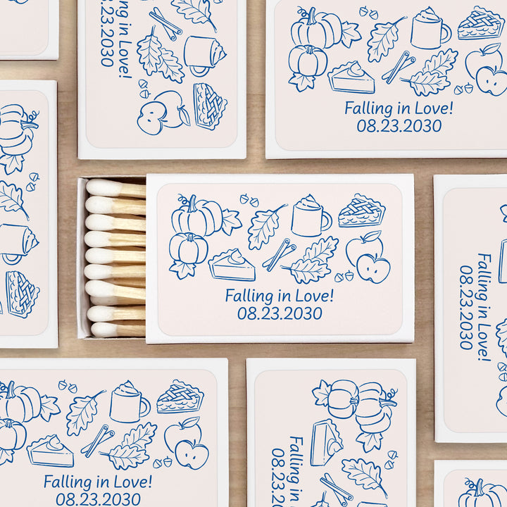 Fall Doodle Matchbox Favors and Gifts, Bridal Shower, Friendsgiving, Baby Shower, Wedding Matches - Set of 50