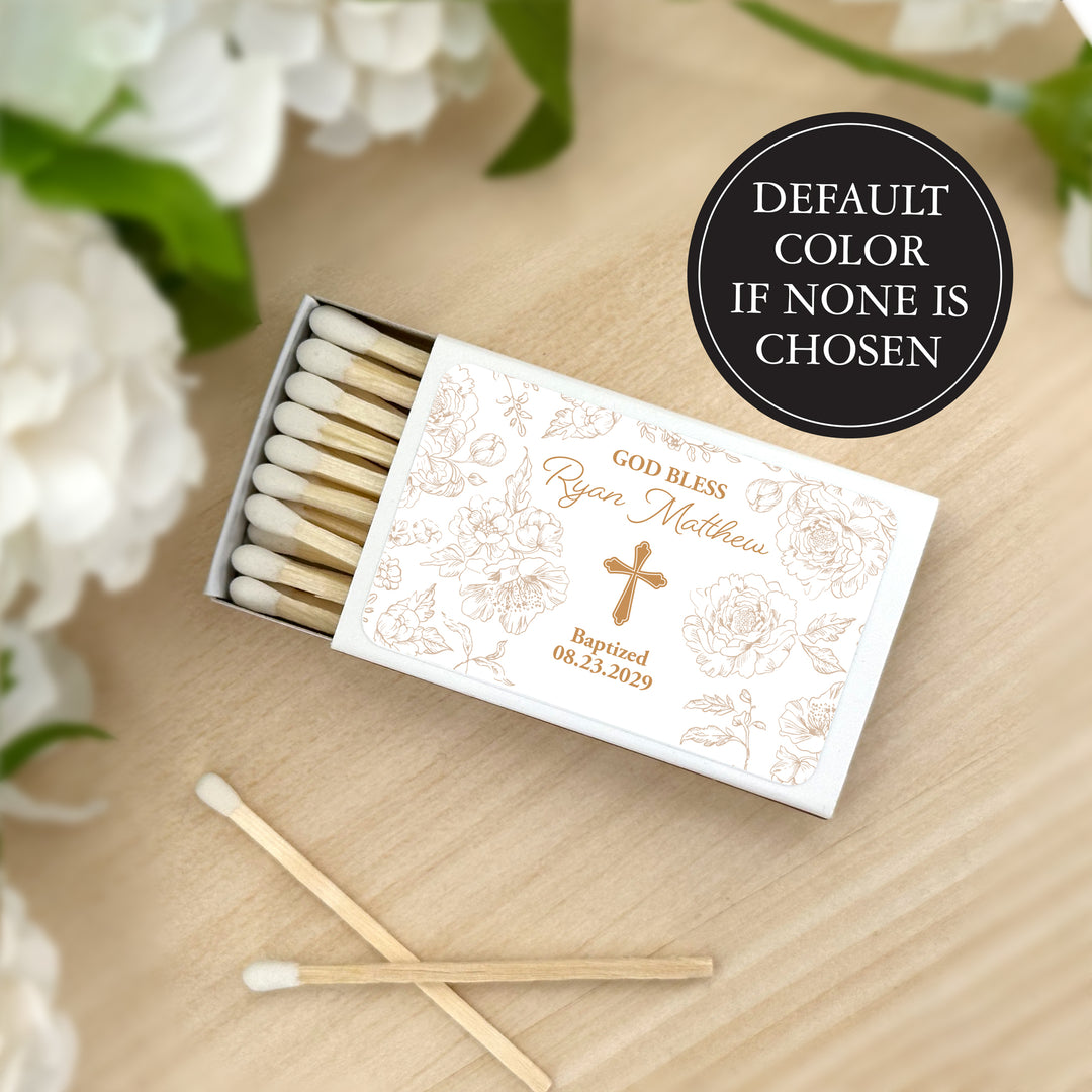 Baptism Favor Matches, First Holy Communion, Chinoiserie Toile Baptism Matches (Set of 50)