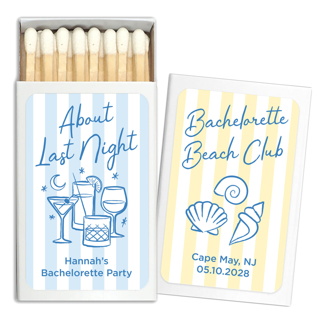 About Last Night, Last Toast on the Coast, Bachelorette Stripe Matches - Set of 50