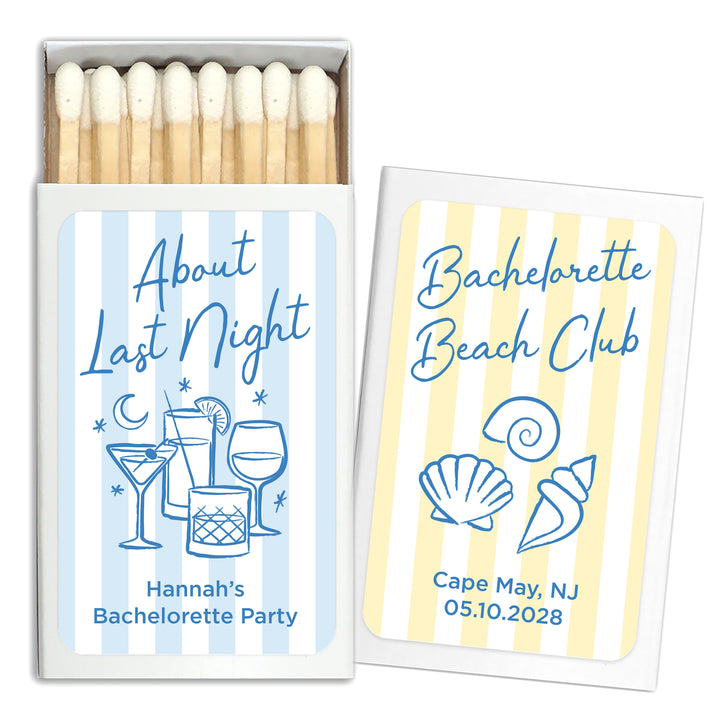 About Last Night, Last Toast on the Coast, Bachelorette Stripe Matches - Set of 50