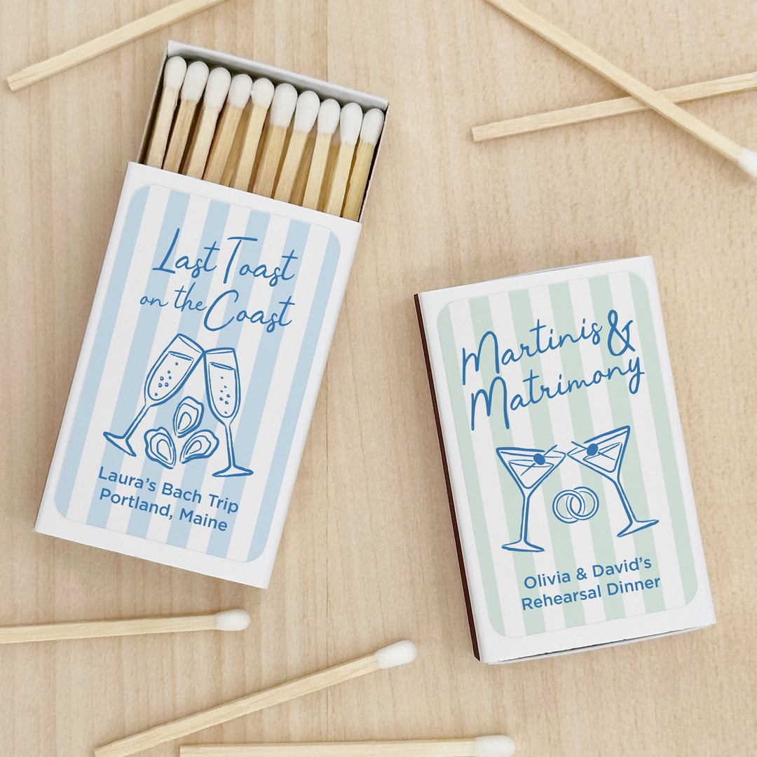 About Last Night, Last Toast on the Coast, Bachelorette Stripe Matches - Set of 50