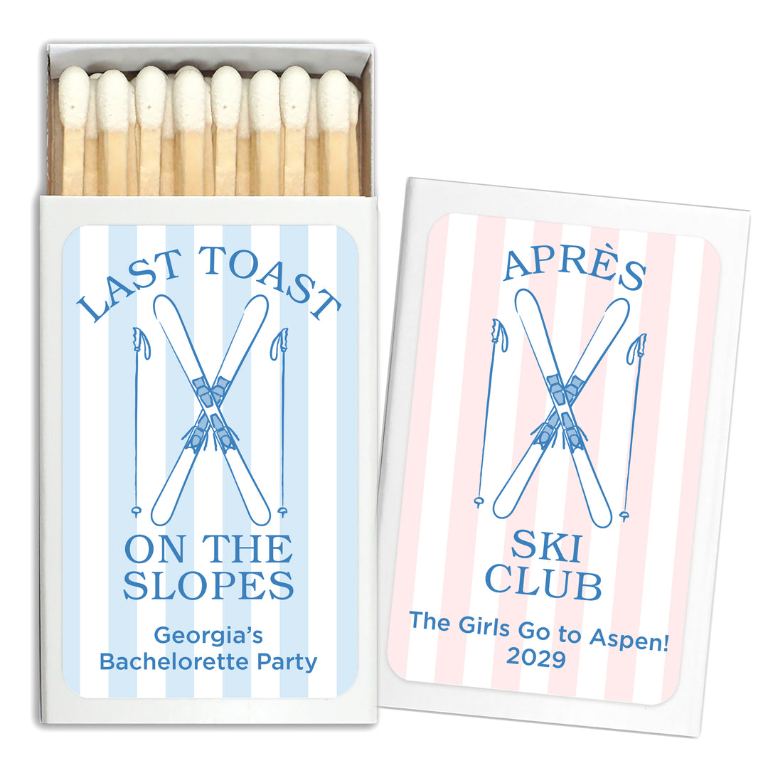 Last Toast on the Slopes, Ski Stripe Matches - Set of 50