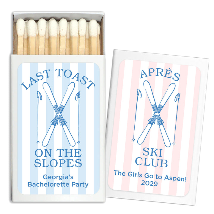 Last Toast on the Slopes, Ski Stripe Matches - Set of 50