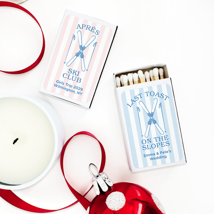 Last Toast on the Slopes, Ski Stripe Matches - Set of 50