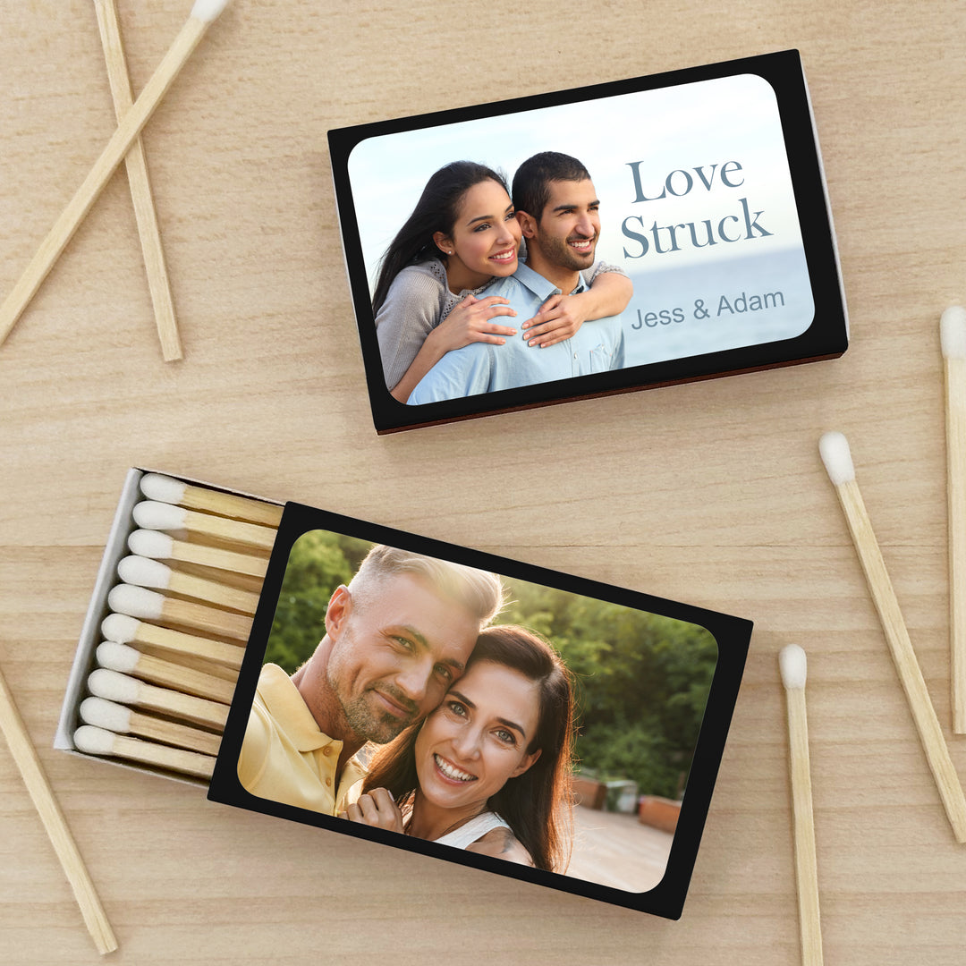 Personalized Custom Matches for Wedding Favors, Birthday Favors, Cigar Bar Matches (Set of 50 Matchboxes) (Black Box)