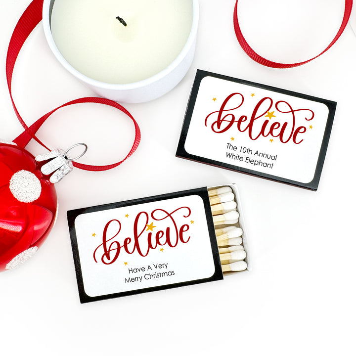 Personalized Christmas Matches, Believe - Set of 50
