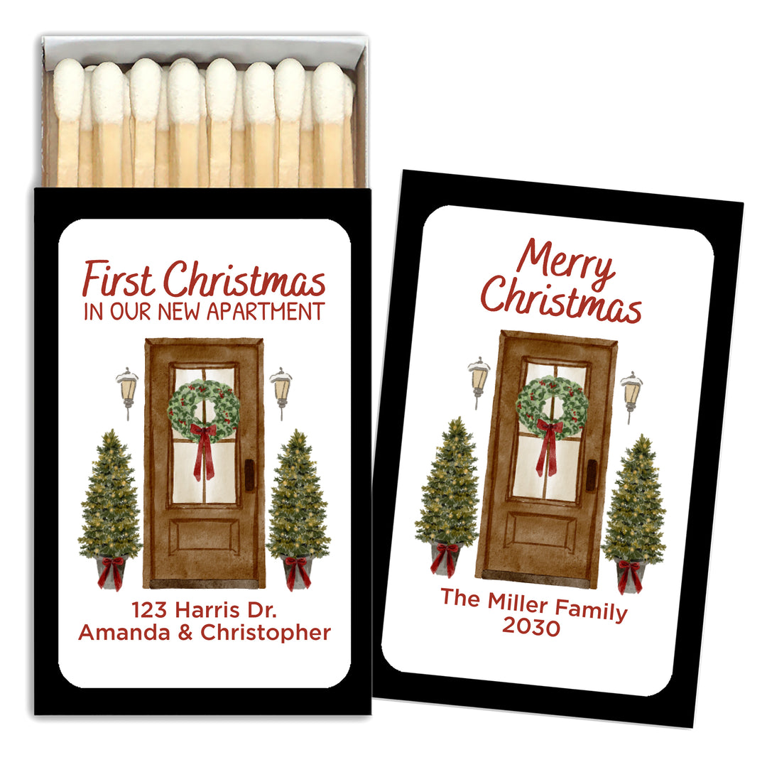 First Christmas in our New Home Matchboxes, Personalized Holiday Party Favors - Set of 50
