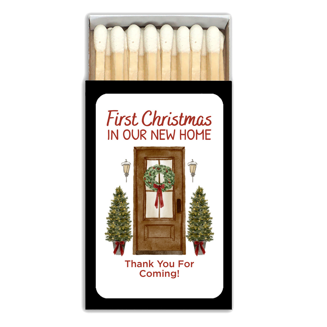 First Christmas in our New Home Matchboxes, Personalized Holiday Party Favors - Set of 50