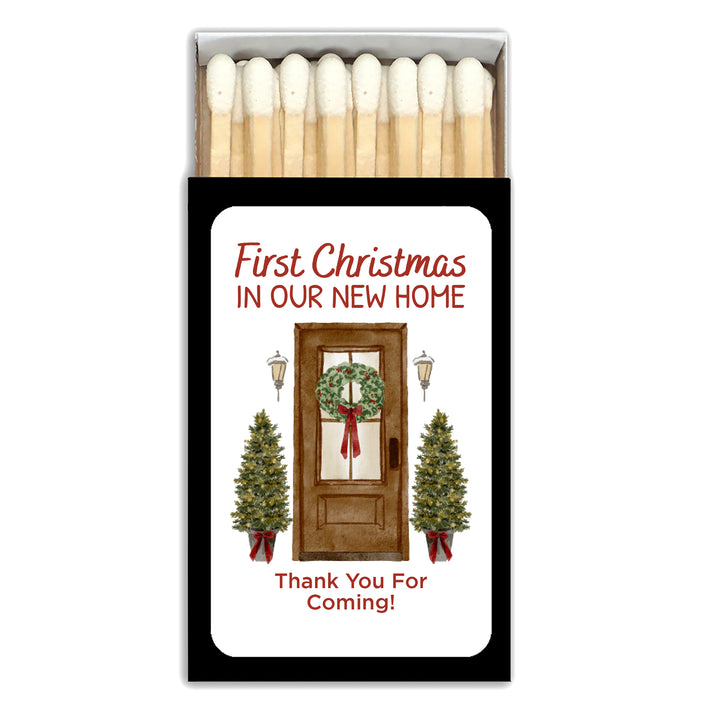 First Christmas in our New Home Matchboxes, Personalized Holiday Party Favors - Set of 50