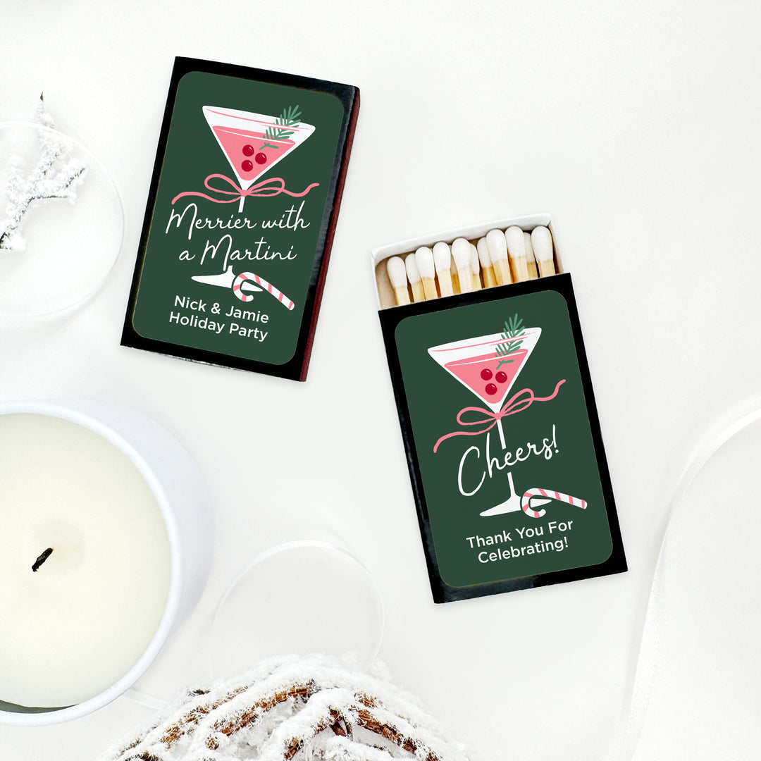 Personalized Christmas Matches, Christmas Martinis - Set of 50