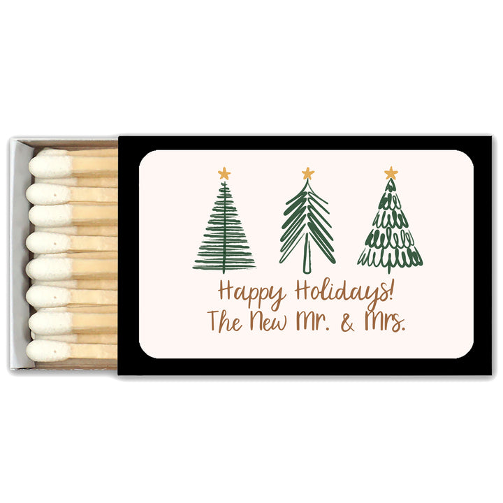 Personalized Christmas Matches, Christmas Tree Doodles - Set of 50