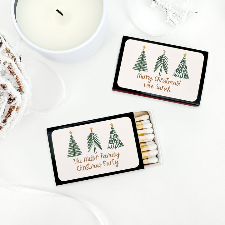 Personalized Christmas Matches, Christmas Tree Doodles - Set of 50