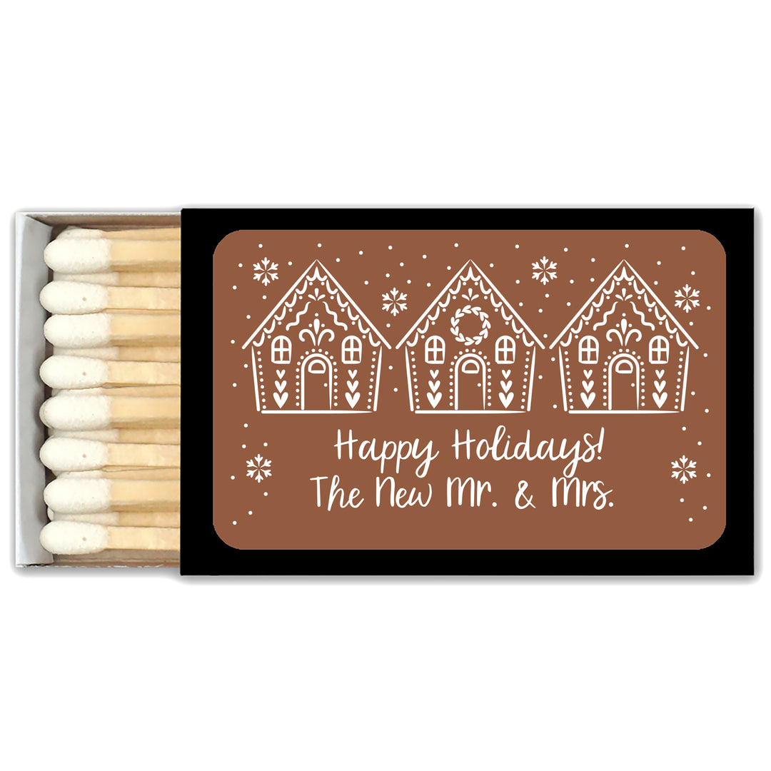 Personalized Christmas Matches, Gingerbread Houses - Set of 50