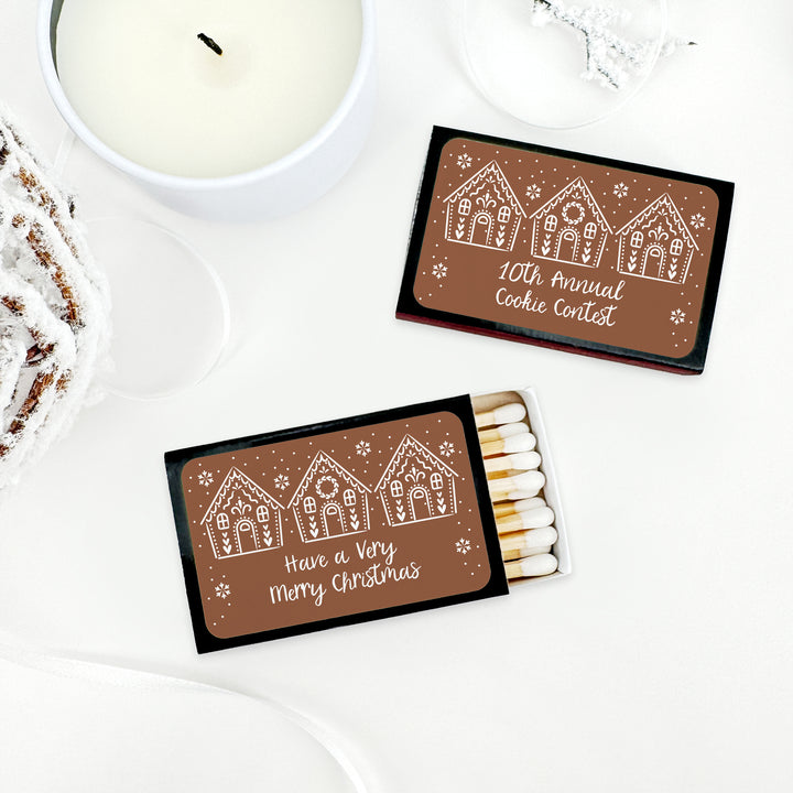 Personalized Christmas Matches, Gingerbread Houses - Set of 50