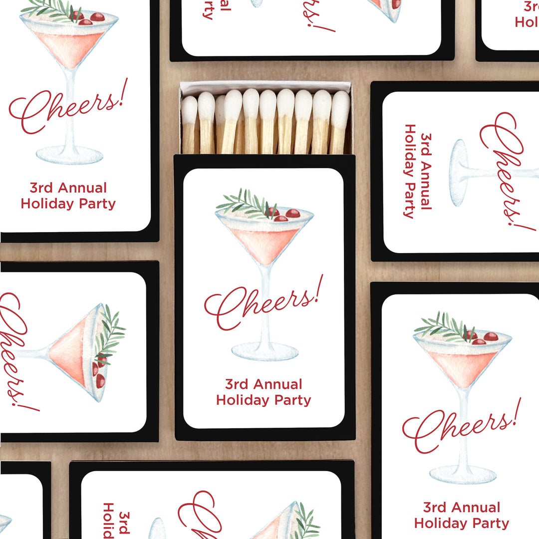 Watercolor Holiday Cocktail Matches - Set of 50