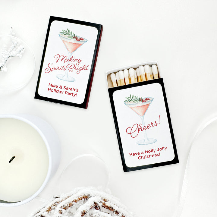 Watercolor Holiday Cocktail Matches - Set of 50