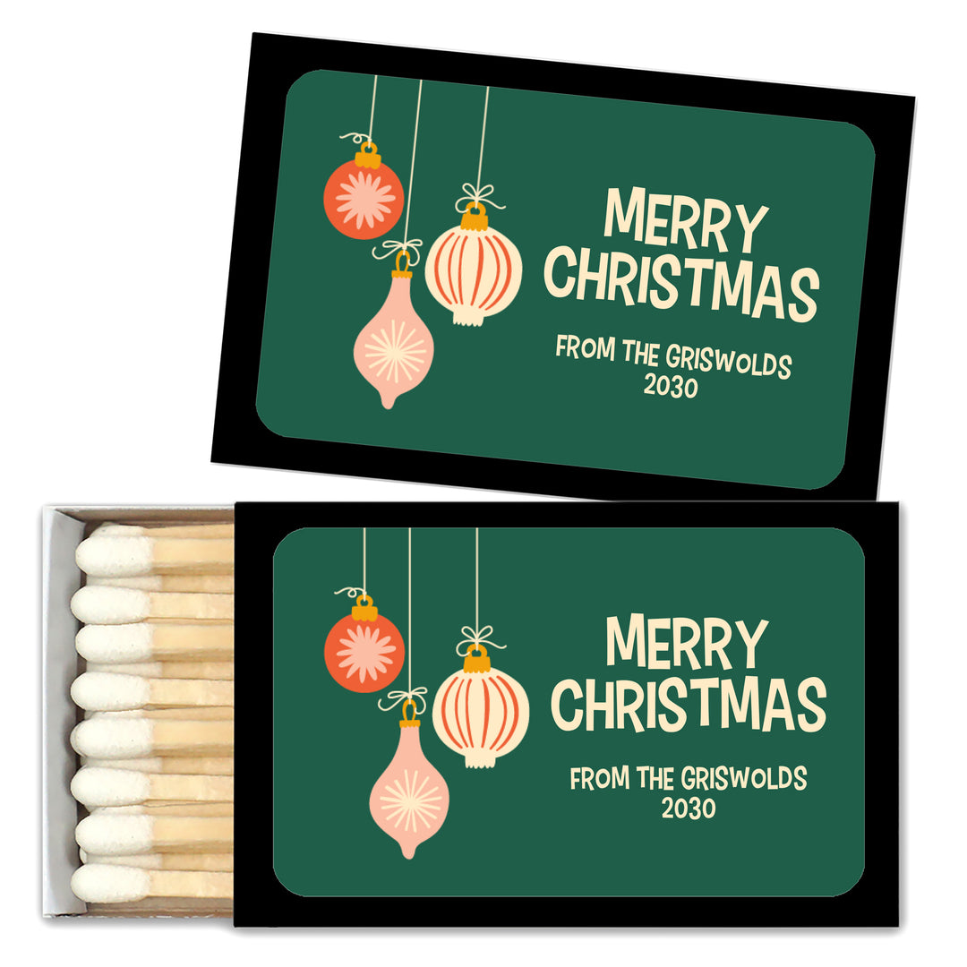 Mid-Century Christmas Matchboxes, Personalized Holiday Party Favors - Set of 50