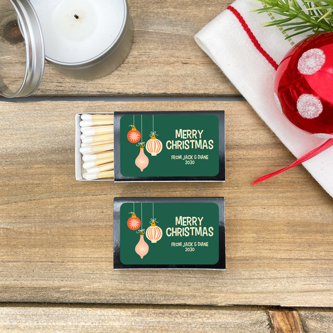 Mid-Century Christmas Matchboxes, Personalized Holiday Party Favors - Set of 50