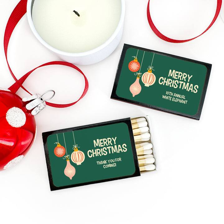 Mid-Century Christmas Matchboxes, Personalized Holiday Party Favors - Set of 50