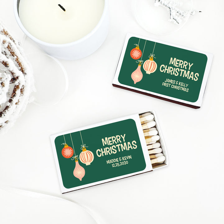 Mid-Century Christmas Matchboxes, Personalized Holiday Party Favors - Set of 50