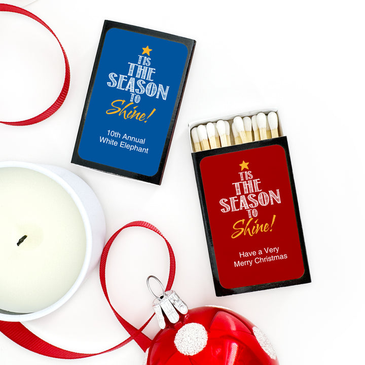 Personalized Christmas Match Boxes, tis the season to Shine matches - Set of 50