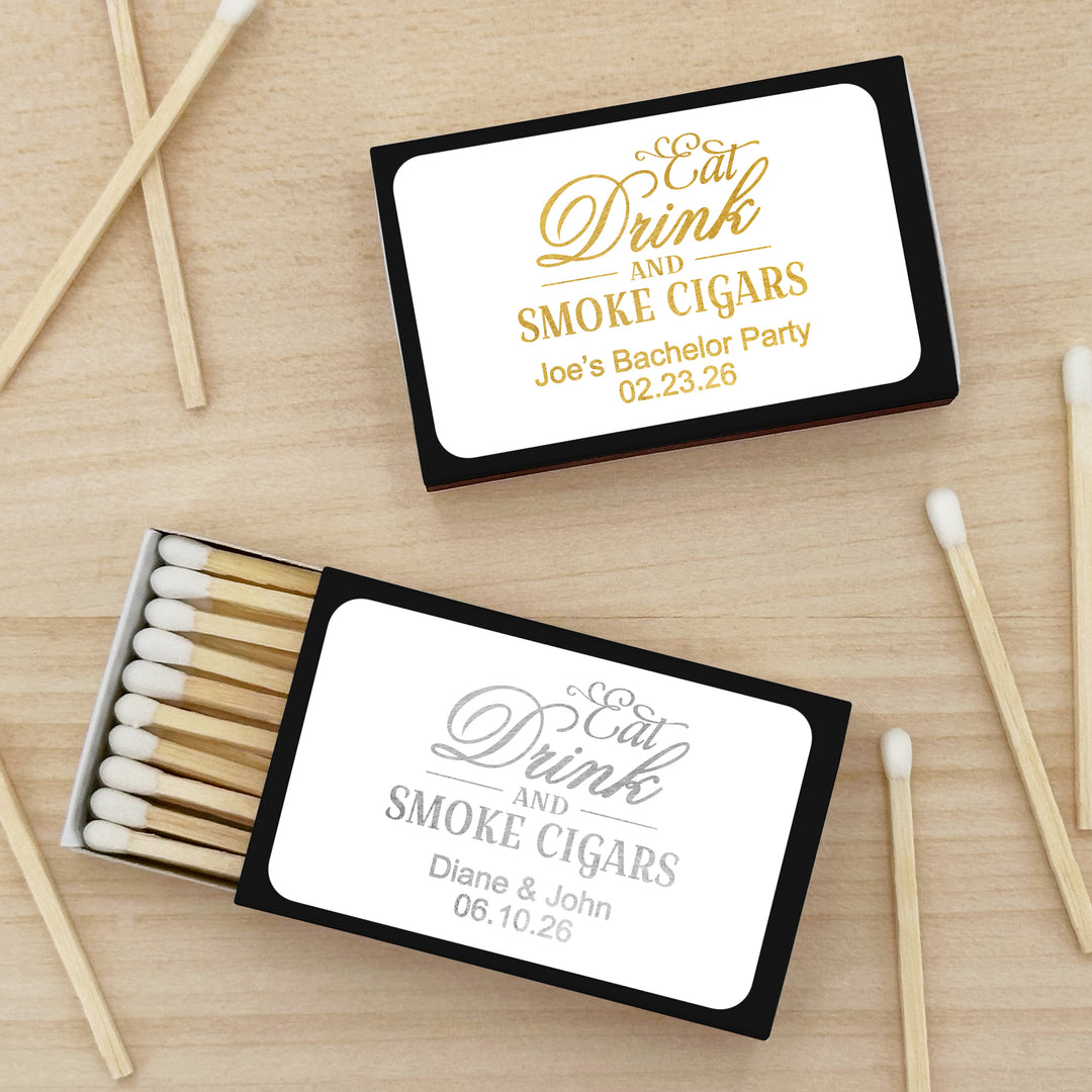 Wedding Favor Matches, Eat Drink & Smoke Cigars (Set of 50)