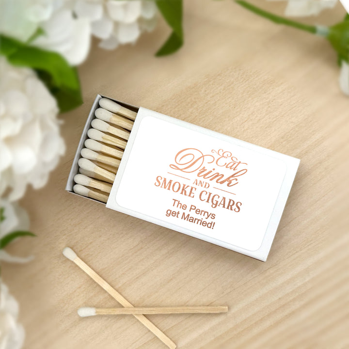 Wedding Favor Matches, Eat Drink & Smoke Cigars (Set of 50)