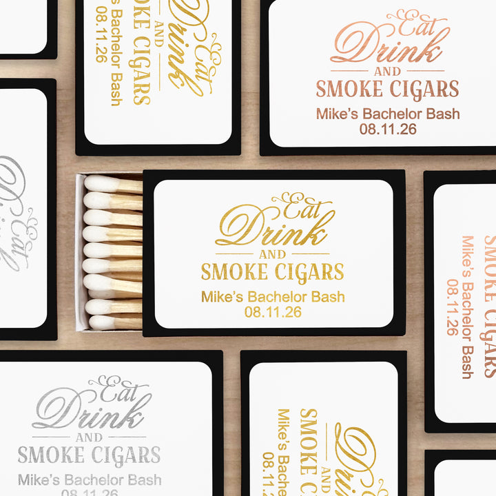 Wedding Favor Matches, Eat Drink & Smoke Cigars (Set of 50)