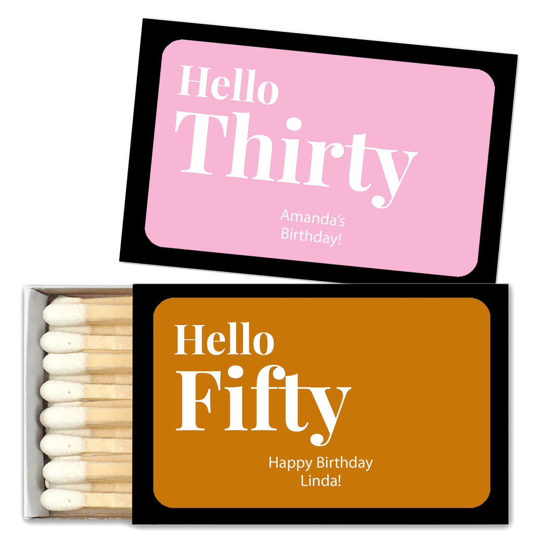 Birthday Party Favor Matches, Birthday Favors, Personalized Matchboxes, Milestone Birthday Celebration -Set of 50